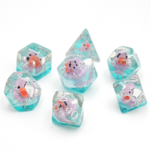 Clear Green Purple Ducky - Resin Terninger - Rollespilsterninger - Epic Dwarf Dice